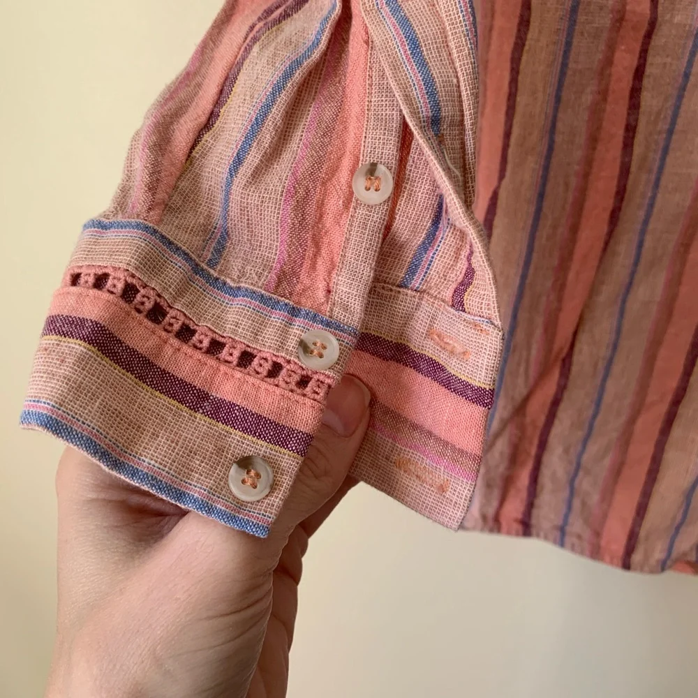 Anthropologie Maeve Anthropologie Striped Linen Blend Shirt Size Small - Picture 4 of 9